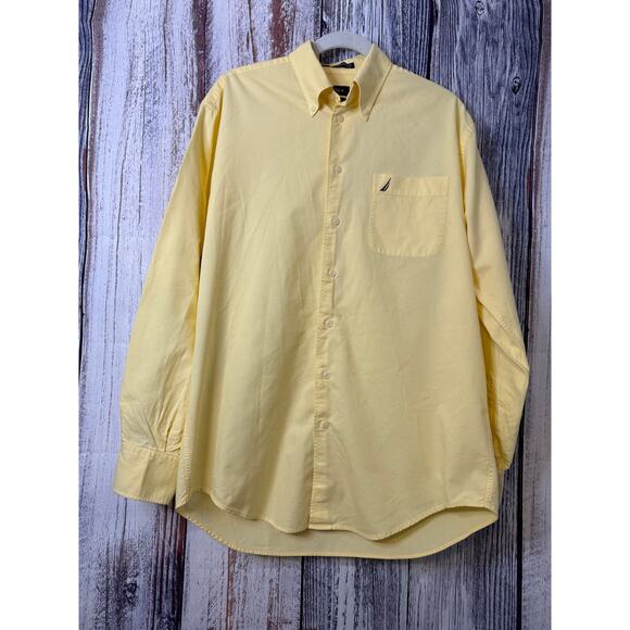 Nautica Mens Classic Fit Long Sleeve Button Down Shirt Yellow Size 15 1/2 - Picture 1 of 4